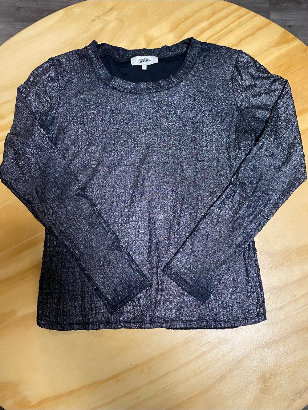 Jean Paul Gaultier Metallic Ribbed Long Sleeve Top - Black with Silver